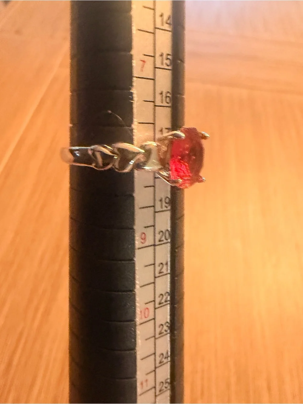 Size 8 Silver Tone Band Ring with Oval Red Stone Prong Setting 1 Gemstone